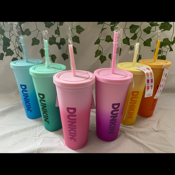Kitchen Set Of 6 Dunkin Donuts Acrylic Cups With Straws Poshmark